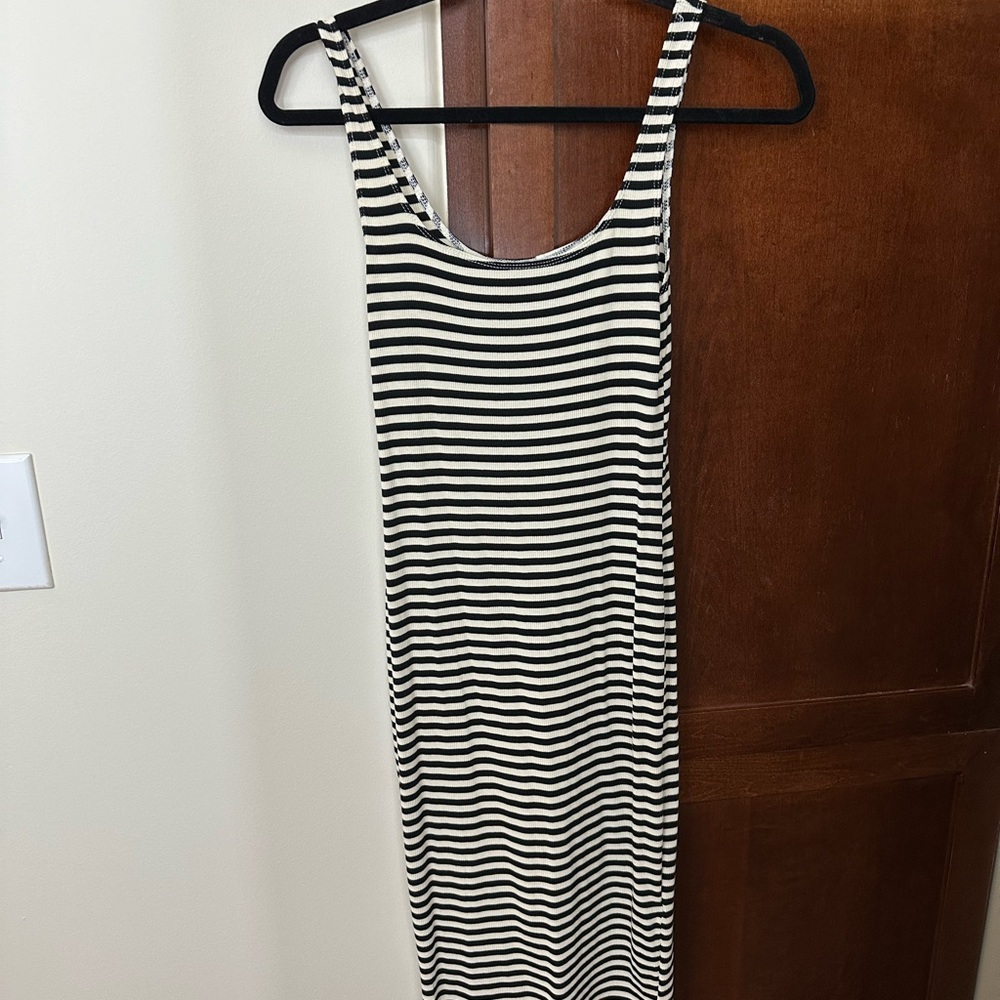 HYFVE Black and Off White Striped Midi Dress